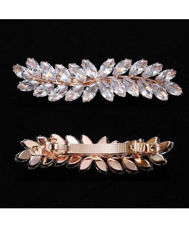Rhinestone Hair Clip - Sparkly Crystal Hair Barrette for Women - Wedding Bridal Flower Leaf Design - Rose Gold - 1 Pc - Buy Online on GoSupps.com