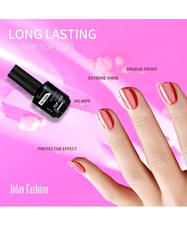 Jofay Fashion No Wipe Top Coat 15ml - Set of 2 Bottles | Long Lasting Glossy Finish | Soak off Gel Nail Polish for DIY Nail Art at Home and Salon Use - Buy Online on GoSupps.com