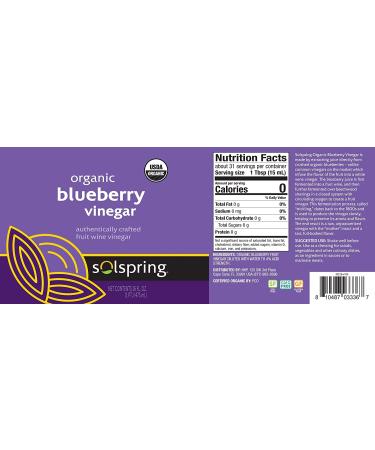 Dr. Mercola Solspring Organic Blueberry Vinegar - 2 Bottles (16 Fl. Oz.) | Tart & Full-Bodied Flavor | Non-GMO, Soy & Gluten Free | USDA Organic - Buy Online on GoSupps.com