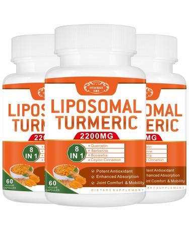 2200mg Liposomal Turmeric Curcumin Supplement with Black Pepper & Ginger Enhanced Absorption - 95% Curcumin Extract for Joint Support 180 Capsules