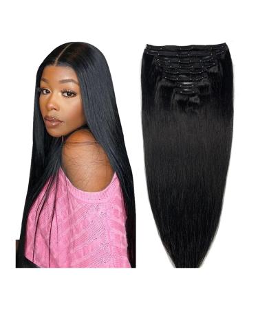 Hair Toppers for Women 14-26 Inch Clip in Human Hair Extensions Full Head 8 Pieces 18 Clips Natural Black Double Weft Brazilian Real Remy Hair Extensions Thick Straight Silky Messy Hair Bun Hairpiece( 18inches 120G-1set