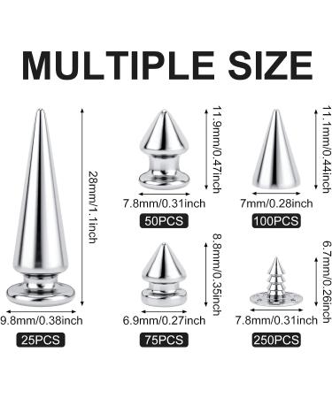 OIIKI 500PCS Silver ABS Bullet Spike Cone Studs - Assorted Sizes Screwback Rivets for DIY Crafts and Clothing Decoration - Buy Online on GoSupps.com