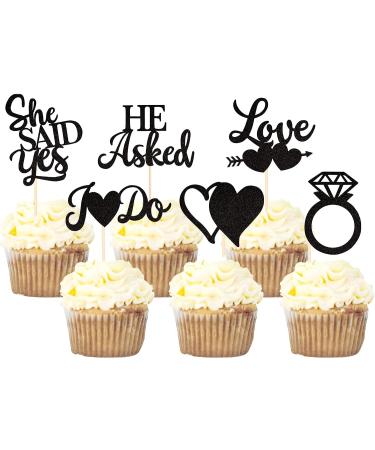 Pack of 36 He Asked She Said Yes Cake Decoration Birthday She Said Yes Cake Toppers Glitter Cake Decoration Diamond Ring Heart Cake Topper Muffin Decoration for Wedding Engagement Bridal Party Colour 4