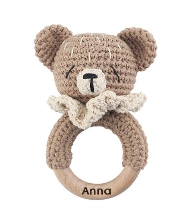 Personalized bite ring for baby cute baby wood rattle engraved personalized gift for birth newborn boys and girls