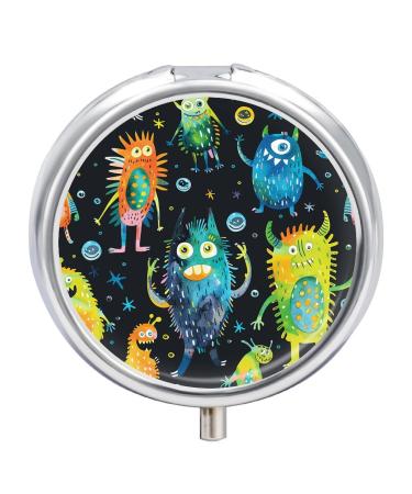 Pill Box Pill Case 3 Compartment Travel Pill Box Stars and Bubbles Printing Small Pill Box Portable Medicine Pill Case Pill Organizer for Purse & Pocket for Travel Handbag (Round)