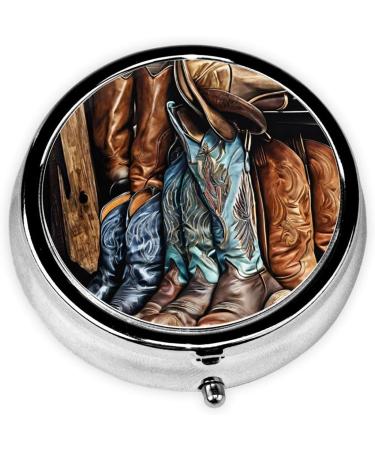 Buy Cowboy Black Hat Western Boots Mini Round Pill Box - Travel Pill Organizer | 3 Compartment Medicine Case for Home & Office - Buy Online on GoSupps.com