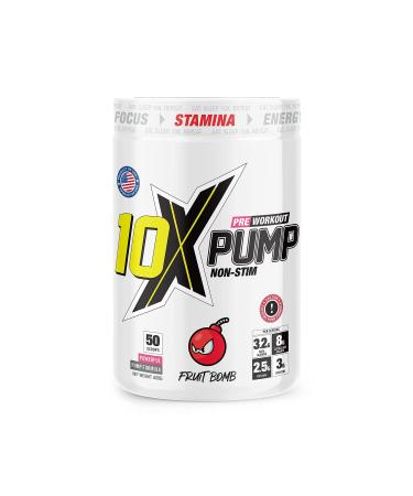10X Athletic Non Stim Pre Workout No Caffeine Beta Alanine Creatine Sugar Free Vegan Low Calorie Various Flavours 600g 25/50 Servings (Fruit Bomb)