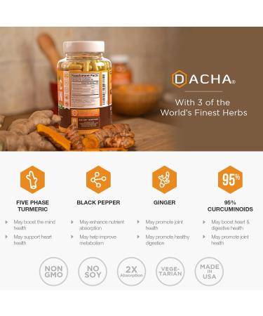 DACHA Turmeric Curcumin 2250mg Supplement - Joint Support with Black Pepper & Ginger - 95% Curcuminoids - Capsules - Buy Online on GoSupps.com