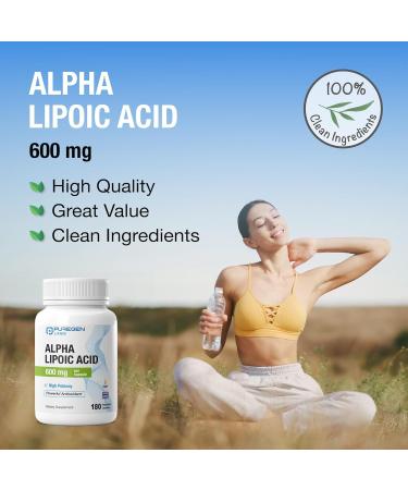 Puregen Labs Alpha Lipoic Acid 600mg High Potency 180 Servings - Antioxidant Support | No Harmful Additives | Non-GMO NO Gluten and Dairy 600 mg per Veggie Capsule - Buy Online on GoSupps.com