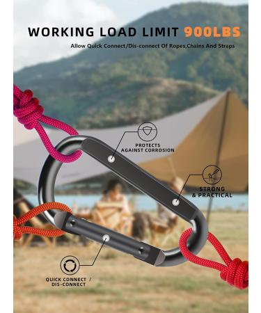 DELSWIN Heavy Duty Carabiner Clip 900lbs - 3 D-Shaped Spring Hooks for Hammocks, Camping, Hiking - Black M8 (2pcs) - Buy Online on GoSupps.com