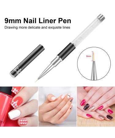 Nail Art Liner Brushes Set - 3 PCS Fine Tip Brushes for Nail Gel Polish Painting & Design with Rhinestone Handle - Includes Dotting & Drawing Pen - 7/9/11mm - Buy Online on GoSupps.com