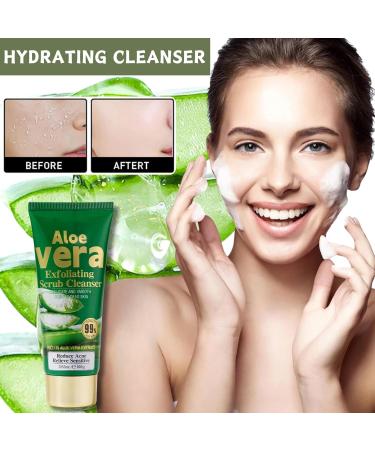 Aloe Vera Exfoliating Scrub Cleanser Aloe Vera Gel Face Wash Natural Acne Face Wash Face Wash For Men & Women Cream Cleanser For Acne Prone & Oily Skin Face Wash - Soothe Purify Facial Skin Care Green-Aloe Vera - Buy Online on GoSupps.com