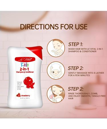 Kids 2in1 Shampoo & Conditioner - Gentle Paraben & Dye-Free Formula for Delicate Hair - Daily Moisturizing - 10.14 fl. oz Strawberry - Buy Online on GoSupps.com