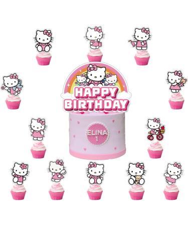 37 Pcs Birthday Cartoon Cake Topper and Cupcake Toppers Set Cupcake Toppers Cake Decorations Birthday Party Supplies for Anime Birthday Decorations (Kitt)