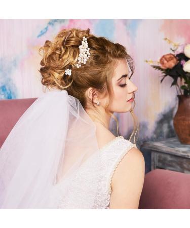 5-Piece Pearl Hair Accessories Set | Bridal Hair Combs & Gold Pearl Hairpins for Wedding - Elegant Bride Headdress - Buy Online on GoSupps.com