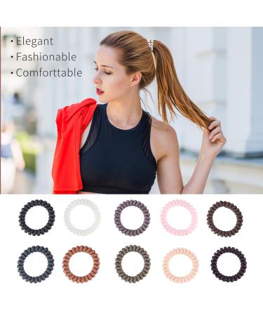 Matte Spiral Hair Ties 30pcs - No Crease Traceless Ponytail Holder for Women & Girls | Large Size Plastic Hair Coils in 10 Colors - Buy Online on GoSupps.com