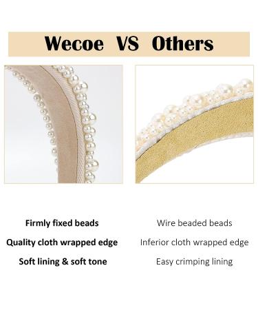 Wecoe Pearl Headband - White Bridal Headpiece for Women and Girls - Wedding Hair Accessories - Fancy Beaded Padded Headband - Gift for Her - Buy Online on GoSupps.com