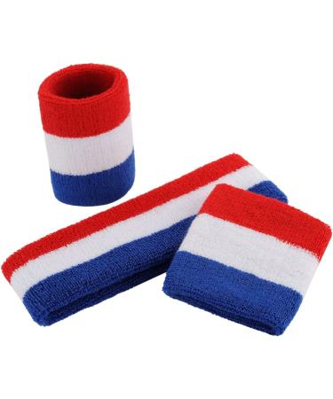 ONUPGO Sweatband Set - Moisture Wicking Headband and Wristband Set for Sports - Red/White/Blue - Buy Online on GoSupps.com