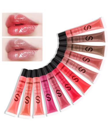 12 Color Lip Gloss Set,12Pc Shimmery Lipgloss Sets for Women and Girls,Colorful Crystal Sparkling Lip Plumper Gloss,Glitter Shining Lip Glaze,Lip Stain Long Lasting Waterproof Liquid Lipstick Lip Makeup Gift Sets Packs of 12