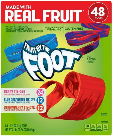 Fruit by the Foot Variety Pack 6 Pouches (21gx6) - GLUTEN FREE - Excellent Source of Vitamin C - Random Flavours: Berry Tie-Dye Strawberry Tie-Dye Blue Raspberry Tie-Dye - American Chewy Snack - Buy Online on GoSupps.com