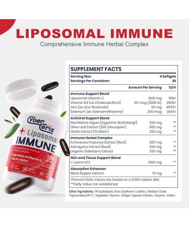 Advanced Liposomal Immune Supplement - 1 500mg L-Lysine Vitamins & Herbal Extracts for Daily Wellness - 120 Capsules - Buy Online on GoSupps.com