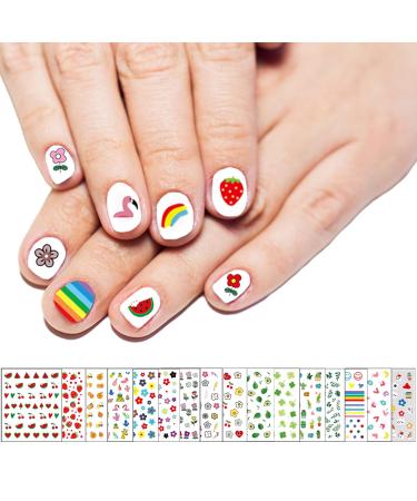 SOGAYU 16 Sheets Nail Stickers for Kids, Cute Self-Adhesive Nail Art Decals for Girls Women – 3D Designs DIY Manicure Accessories Include Fruits Flowers Leaves Rainbow Plants etc 16 Sheets , Kids Little Girls Women