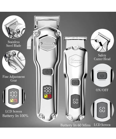 Hatteker Hair Clipper & Trimmer Set - Professional Cordless Barber Kit for Men, Waterproof, USB Rechargeable - Silver - Buy Online on GoSupps.com