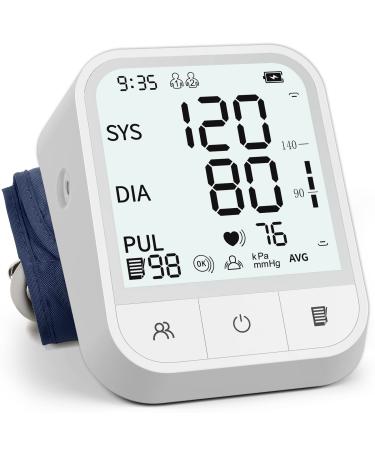 AOJOO Blood Pressure Monitor - Automatic Upper Arm Blood Pressure Machine - Adjustable Digital BP Cuff Kit with Large LCD Backlit Display, 198 Sets Memory - Storage Bag White