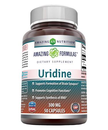 Amazing Formulas Uridine Dietary Supplement 300 Milligrams 50 Capsules (Non-GMO, Gluten Free) - Supports Cognitive Functions - Encourages Synthesis of RNA (1)