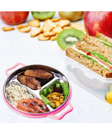 Ser of 2 Stainless Steel Divided Children Food Plate Kids Food Plate Children Dinner Plate Plate for Toddlers Kitchenware Pink - Buy Online on GoSupps.com
