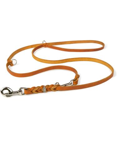 COPCOPET-fat leather line for dogs-3-way adjustable dog leash made of soft leather with carabiners & fittings made of chrome-braided leash 100% handmade in germany (5.0m x 18mm | cognac) 5 m x 18 mm cognac
