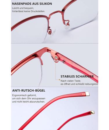 Lanomi Progressive Multifocal Reading Glasses | Blue Light Filter Varifocal Rectangular Glasses for Men & Women | UV400 Anti-Fatigue | Red Semi-Frame - 1.5 Dioptria - Buy Online on GoSupps.com