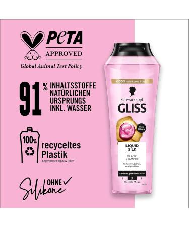 Gliss Liquid Silk Shampoo (250 ml) with ceramides and silk shiny shampoo for brittle and dull hair smoothes the hair surface - Buy Online on GoSupps.com