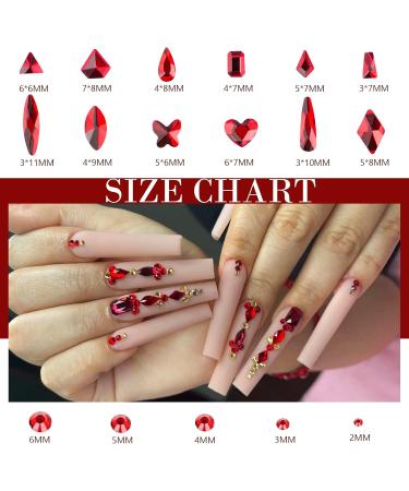 1820Pcs Red Rhinestones Nail Gems - 12 Styles 3D Glass Crystals | Multi Shape Flatback Face Gems with Rhinestones Picker and Tweezers - Buy Online on GoSupps.com