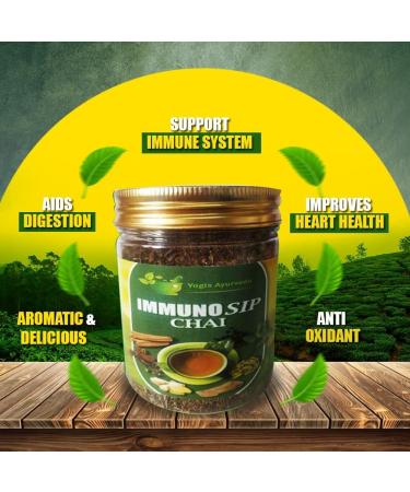 Yogis Ayurveda Immuno Sip Chai Tea With Tulsi Arjun Chaal Ginger And 4 Other Herbs And Spices. Loose Tea 100g. Eases Flu & Cold Symptoms Keeps Heart & Immune System Healthy Reduces Tiredness. - Buy Online on GoSupps.com
