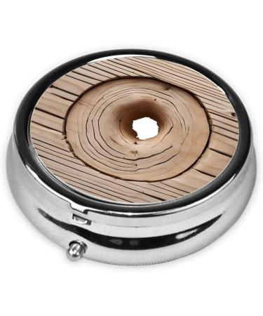 Wood Grain Printed Mini Round Pill Box - 3 Compartment Travel Pill Organizer for Home & Office Use - Buy Online on GoSupps.com
