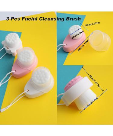 3Pcs Upgraded 2-in-1 Facial Cleansing Brush Set for Cleansing and Exfoliating - Pink, Green, White - Buy Online on GoSupps.com