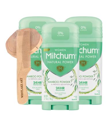 Natural Power 2.7 Oz Eucalyptus Deodorant Bundled Wooden Comb - Aluminum Free Deodorant Long-Lasting Odor Protection Plant-Based Deodorant For Women Pack Of 3