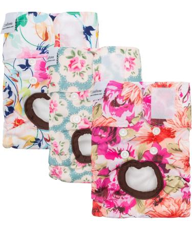 CuteBone Reusable Dog Diapers Female 3 Pack - Washable Puppy Pants for Heat Period - Floral Design - Set of 3 - Buy Online on GoSupps.com