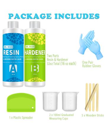 32oz Dr. RESIN Clear Epoxy Resin Kit for Art & Countertops | 2 Part Crystal Casting Resin with Bonus Tools - Buy Online on GoSupps.com
