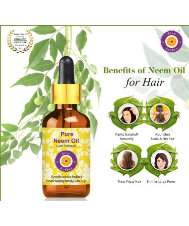 Deve Herbes Pure Neem Oil 10ml - Cold Pressed With Glass Dropper | Natural Skin & Hair Care - International Shipping - Buy Online on GoSupps.com