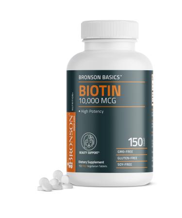 Bronson Biotin 10 000mcg Supports Healthy Hair Skin and Nails Vegetarian Non-GMO 150 Tablets Unflavored 150 Count (Pack of 1)
