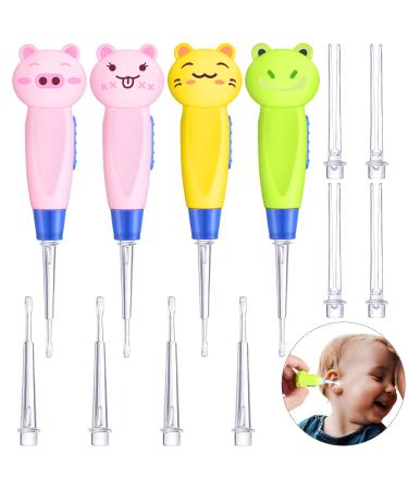 Tondiamo 4 Pieces Kids Ear Wax Removal LED Light Children Earwax Remover Tool LED Illuminated Ear Pick Ear Wax Remover Clip Tweezers Ear Spoon Cleaner with LED Light for Kids