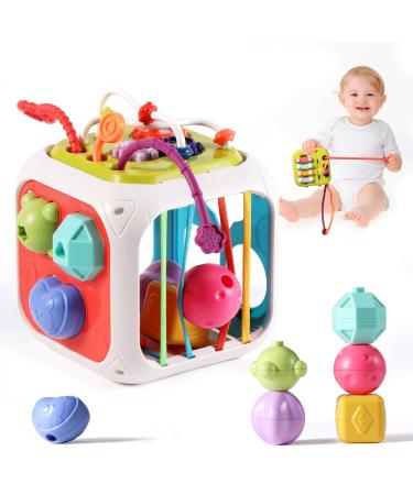 Oderra activity cubes 7-in-1 Montessori toddlers motor cubes sensors baby toys baby toys and 6 multi-sensory shapes stacking board for young girls