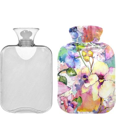 NAANLE Hot Water Bottle with Cover - Watercolor Spring Flower | 2L Transparent Heater for Back Pain Relief & Neck Therapy - Buy Online on GoSupps.com
