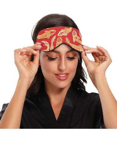 Haskirky Light Blocking Eye Mask for Deep Sleep | Adjustable for Men and Women | Ideal for Travel, Yoga, and Meditation | Red Ukiyoe Fish Design - Buy Online on GoSupps.com