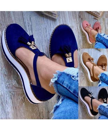 Stylish Women's Platform Sandals - Suede Closed-Toe Tassel Shoes for Summer Leisure - Fringed Outdoor Slippers in EU Sizes 39 & 40 - Buy Online on GoSupps.com