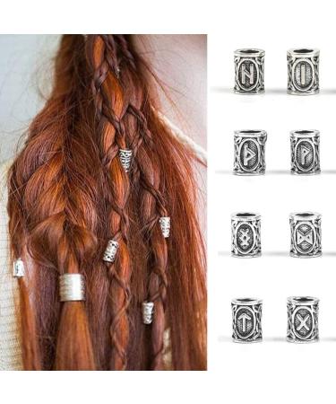 24 Hair Bear Beads for Braids & Dreadlocks | Rune Beard Pearls + 6 Hair Pins & 200 Rubber Bands | DIY Hair & Jewelry Craft Supplies - Buy Online on GoSupps.com