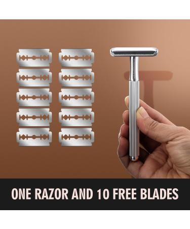 Buy Copper Double Edge Safety Razor | 10 Blades Long Handle Sensitive Skin - International Shipping Available - Buy Online on GoSupps.com