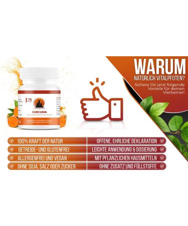 Vital Paws 3x75 Capsules Curcuma for Dogs & Cats - Premium Curcumin & Piperine Supplement Made in Germany High Purity & Quality - Buy Online on GoSupps.com